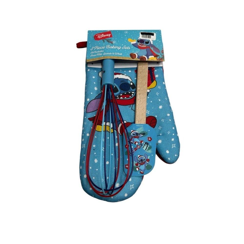 disney 3 piece kitchen baking set oven mitt spatula whisk STITCH christmas